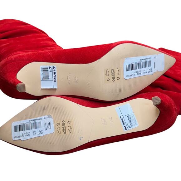 Dune London Suede Slouchy Dress Boots Red Size 7 Stiletto Pull On New W/O Box - Picture 8 of 10